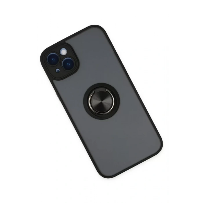 Newface iPhone 14 Kılıf Montreal Yüzüklü Silikon Kapak - Siyah