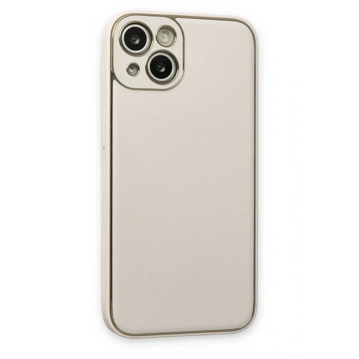 Newface iPhone 14 Plus Kılıf Coco Deri Silikon Kapak - Beyaz
