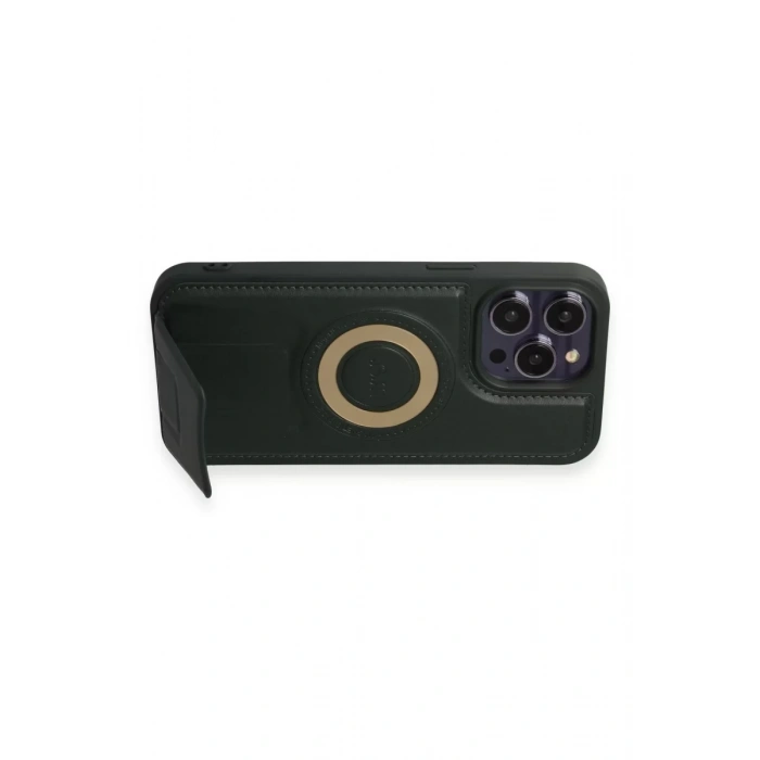 Newface iPhone 14 Pro Kılıf Merkür Magneticsafe Standlı Kapak - Koyu Yeşil
