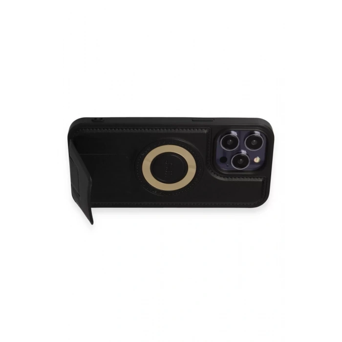 Newface iPhone 14 Pro Kılıf Merkür Magneticsafe Standlı Kapak - Siyah