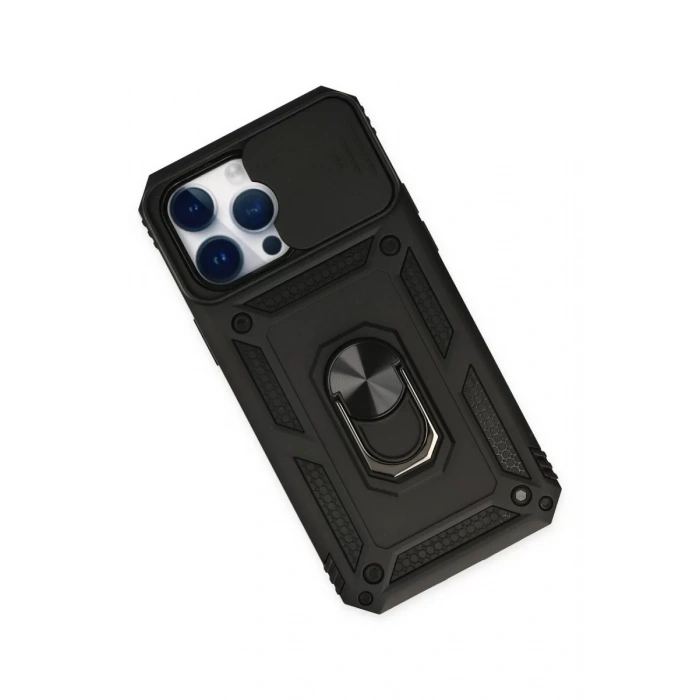 Newface iPhone 14 Pro Kılıf Pars Lens Yüzüklü Silikon - Siyah