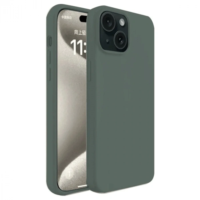 Newface iPhone 15 Kılıf First Silikon - Koyu Yeşil