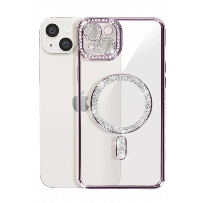 Newface iPhone 15 Kılıf Joke Simli Magneticsafe Kılıf - Derin Mor