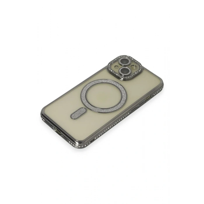 Newface iPhone 15 Kılıf Joke Simli Magneticsafe Kılıf - Gri