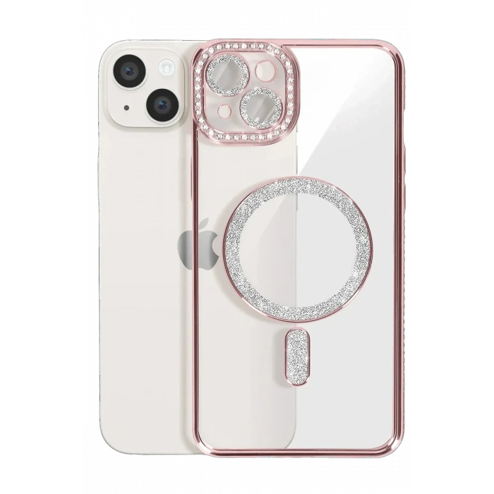 Newface iPhone 15 Kılıf Joke Simli Magneticsafe Kılıf - Pembe