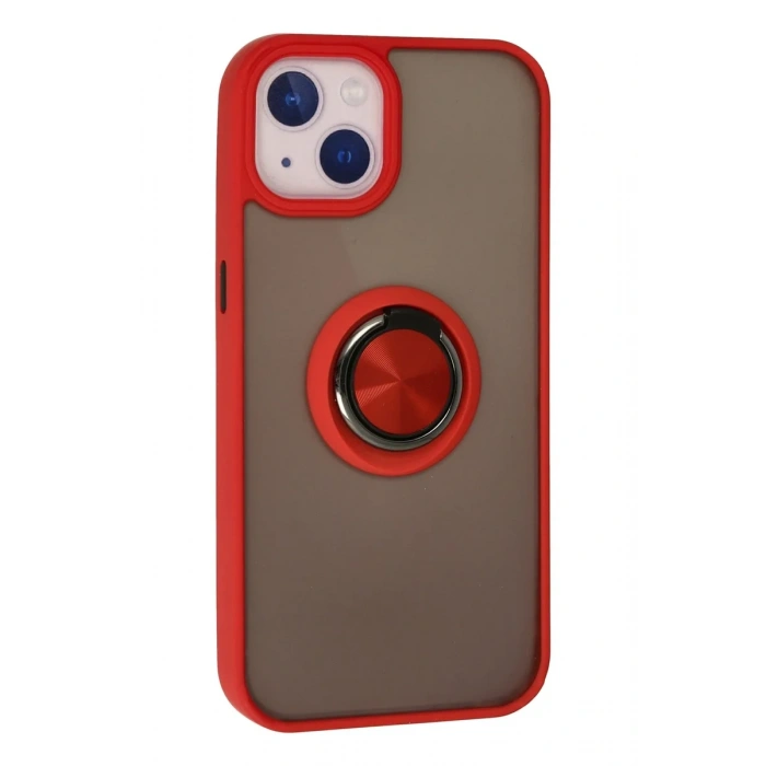 Newface iPhone 15 Kılıf Montreal Yüzüklü Silikon Kapak - Kırmızı