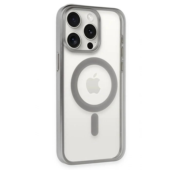 Newface iPhone 15 Pro Max Kılıf Erozi Magsafe Kapak - Gümüş