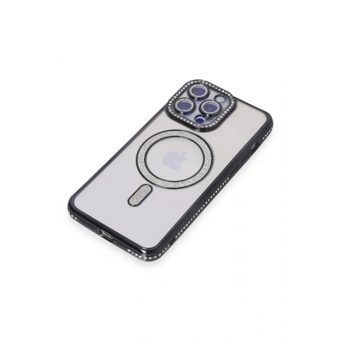 Newface iPhone 15 Pro Max Kılıf Joke Simli Magneticsafe Kılıf - Siyah