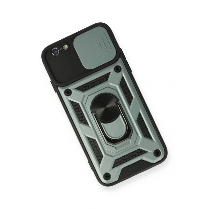 Newface iPhone 6 Kılıf Pars Lens Yüzüklü Silikon - Yeşil