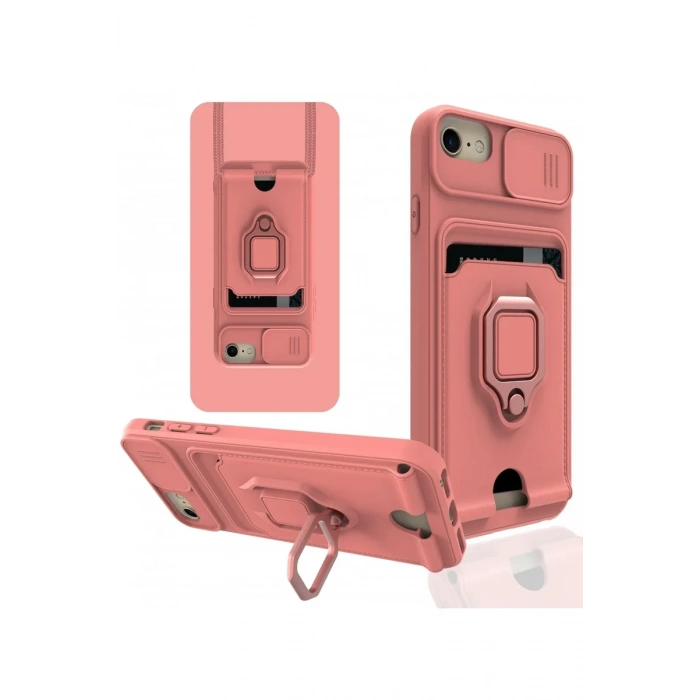 Newface iPhone 7 Kılıf Zuma Kartvizitli Yüzüklü Silikon - Pembe