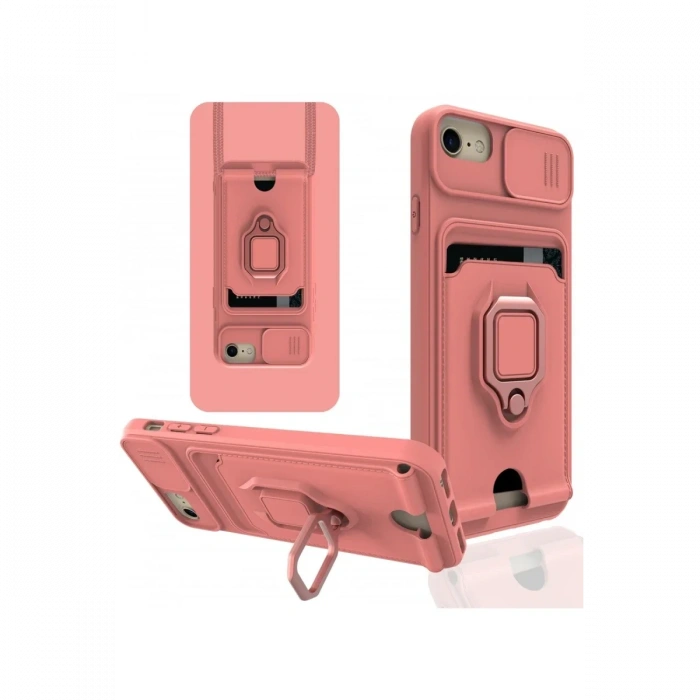 Newface iPhone 7 Kılıf Zuma Kartvizitli Yüzüklü Silikon - Pembe
