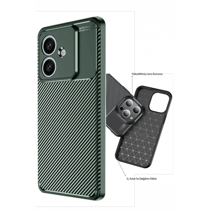 Newface Oppo A3 Kılıf Auto Focus Karbon Kapak - Koyu Yeşil