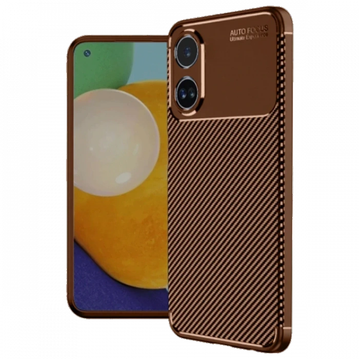 Newface Oppo A38 Kılıf Auto Focus Karbon Kapak - Kahverengi
