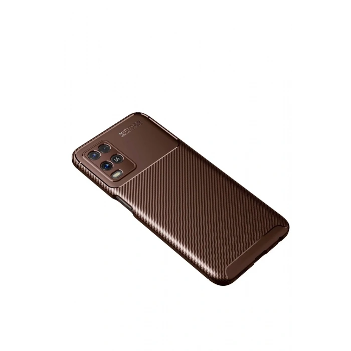 Newface Oppo A54 4G Kılıf Auto Focus Karbon Kapak - Kahverengi