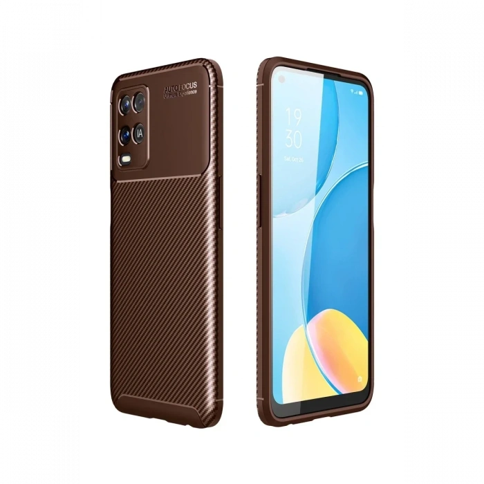 Newface Oppo A54 4G Kılıf Auto Focus Karbon Kapak - Kahverengi