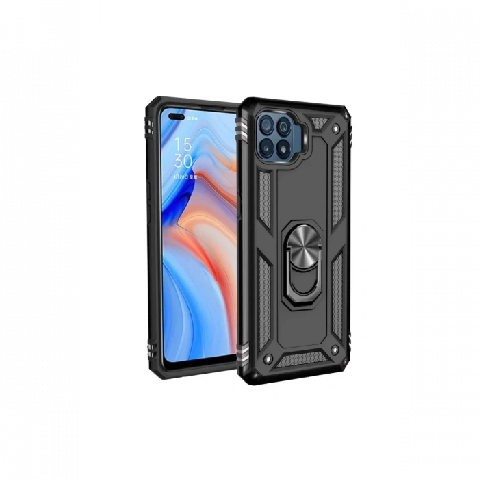 Newface Oppo Reno 4 Lite Kılıf Sofya Yüzüklü Silikon Kapak - Siyah