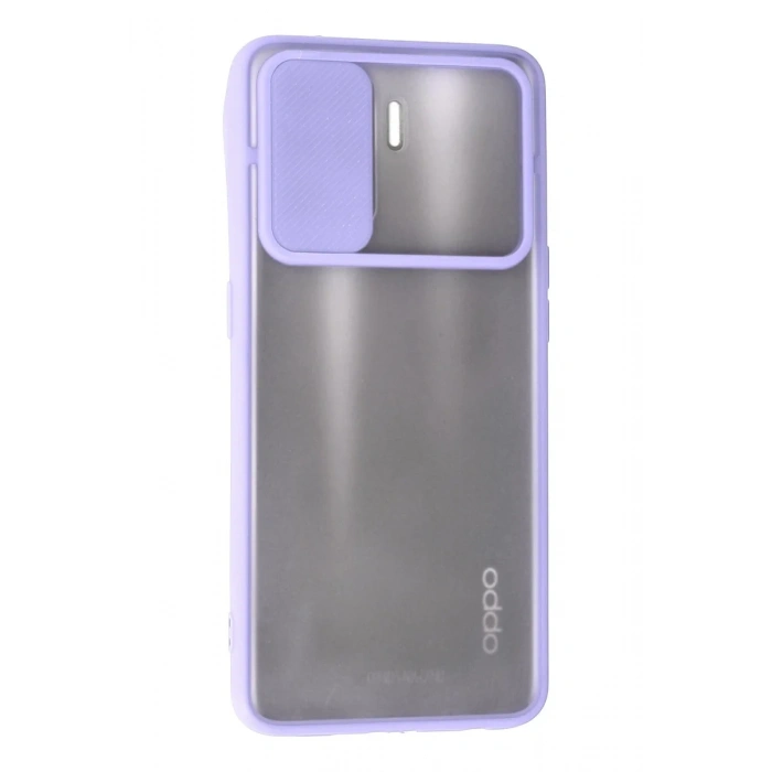 Newface Oppo Reno 5 Lite Kılıf Palm Buzlu Kamera Sürgülü Silikon - Lila