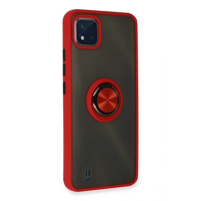Newface Realme C11 2021 Kılıf Montreal Yüzüklü Silikon Kapak - Kırmızı