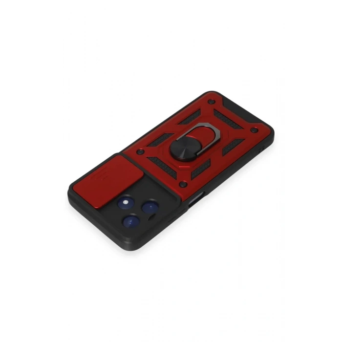 Newface Realme C53 Kılıf Pars Lens Yüzüklü Silikon - Kırmızı