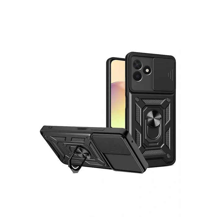 Newface Realme C53 Kılıf Pars Lens Yüzüklü Silikon - Siyah