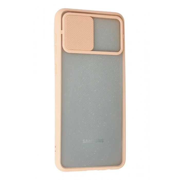 Newface Samsung Galaxy A02 Kılıf Palm Buzlu Kamera Sürgülü Silikon - Pembe