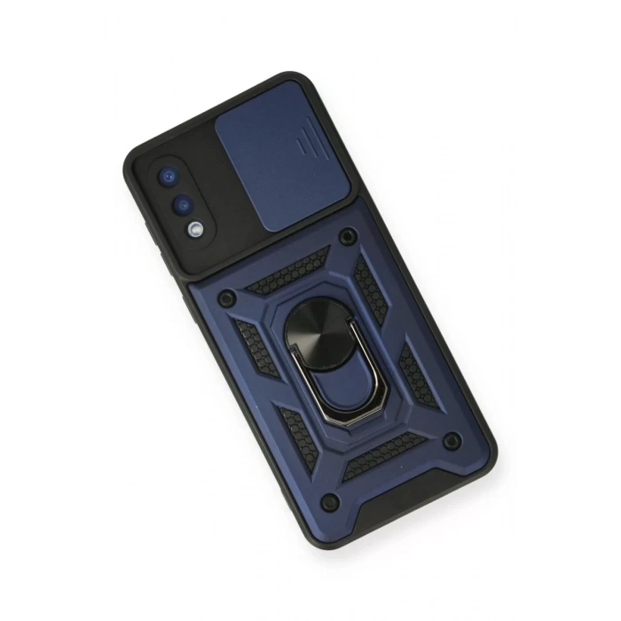 Newface Samsung Galaxy A02 Kılıf Pars Lens Yüzüklü Silikon - Lacivert