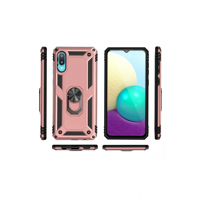 Newface Samsung Galaxy A02 Kılıf Sofya Yüzüklü Silikon Kapak - Rose
