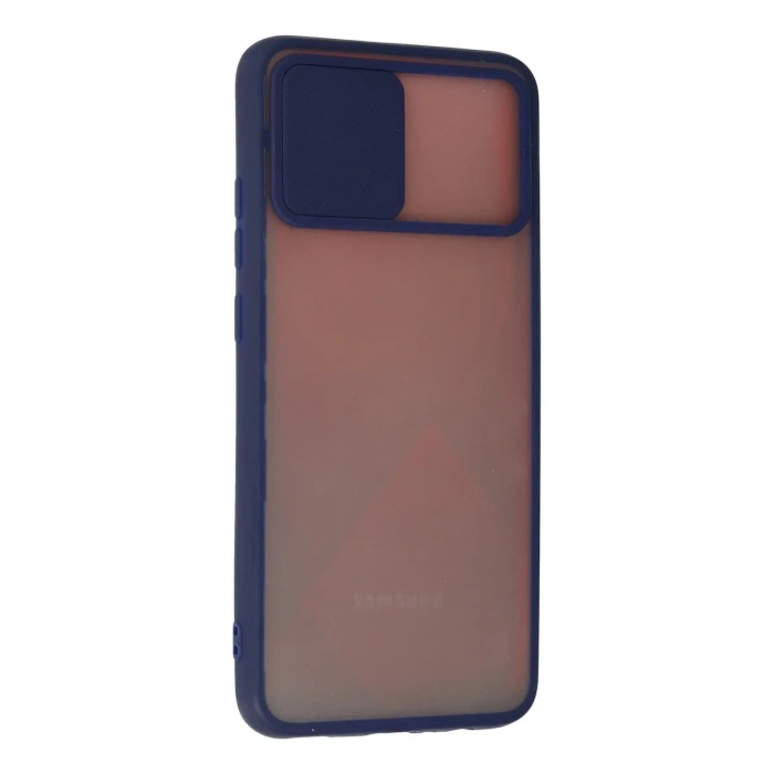 Newface Samsung Galaxy A02S Kılıf Palm Buzlu Kamera Sürgülü Silikon - Lacivert