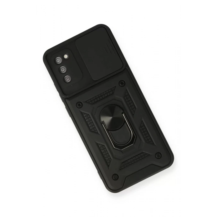 Newface Samsung Galaxy A02S Kılıf Pars Lens Yüzüklü Silikon - Siyah