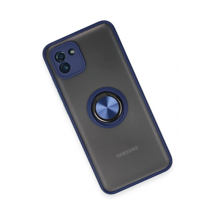 Newface Samsung Galaxy A03 Kılıf Montreal Yüzüklü Silikon Kapak - Lacivert