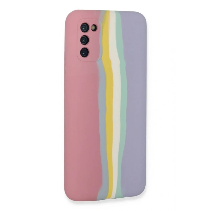 Newface Samsung Galaxy A03S Kılıf Ebruli Lansman Silikon - Pembe-Lila