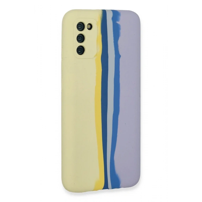 Newface Samsung Galaxy A03S Kılıf Ebruli Lansman Silikon - Sarı-Lila