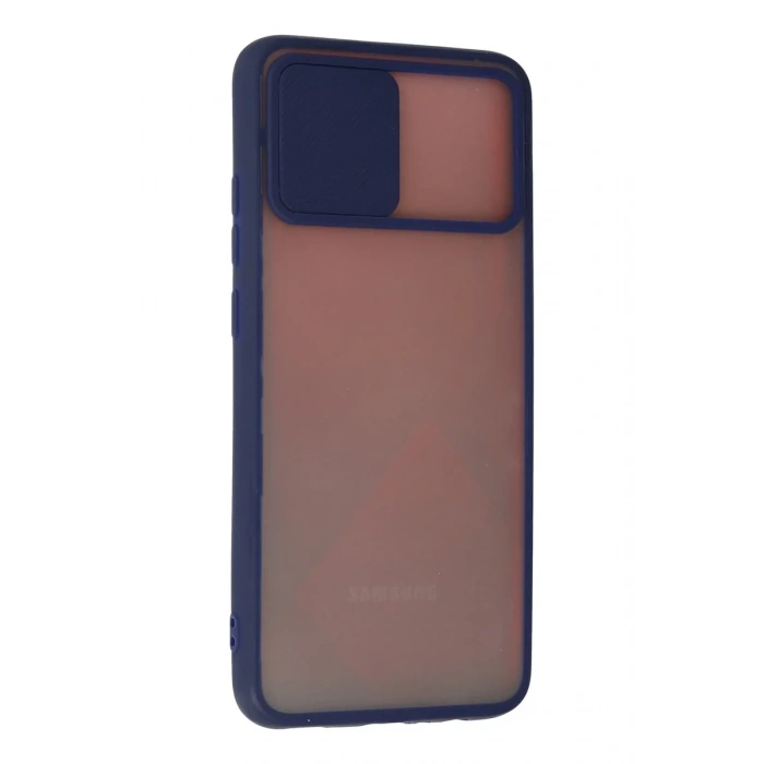 Newface Samsung Galaxy A03S Kılıf Palm Buzlu Kamera Sürgülü Silikon - Lacivert