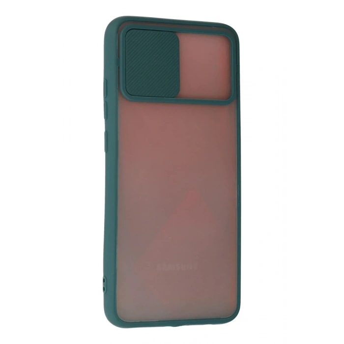 Newface Samsung Galaxy A03S Kılıf Palm Buzlu Kamera Sürgülü Silikon - Yeşil