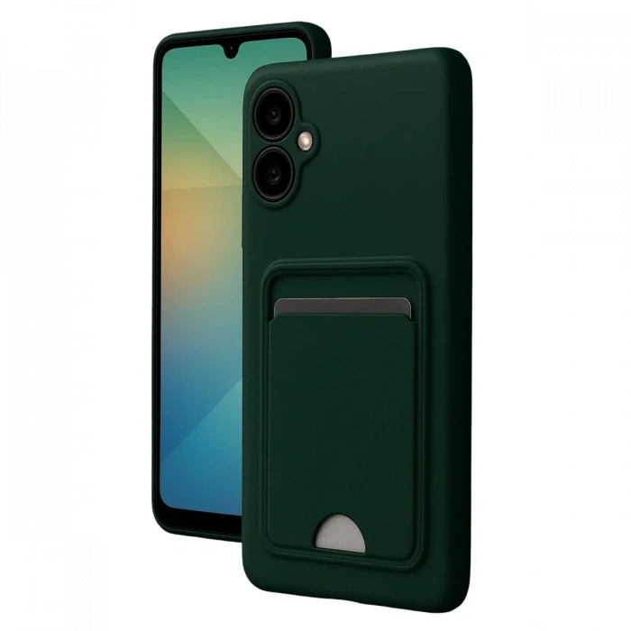 Newface Samsung Galaxy A06 Kılıf Kelvin Kartvizitli Silikon - Koyu Yeşil