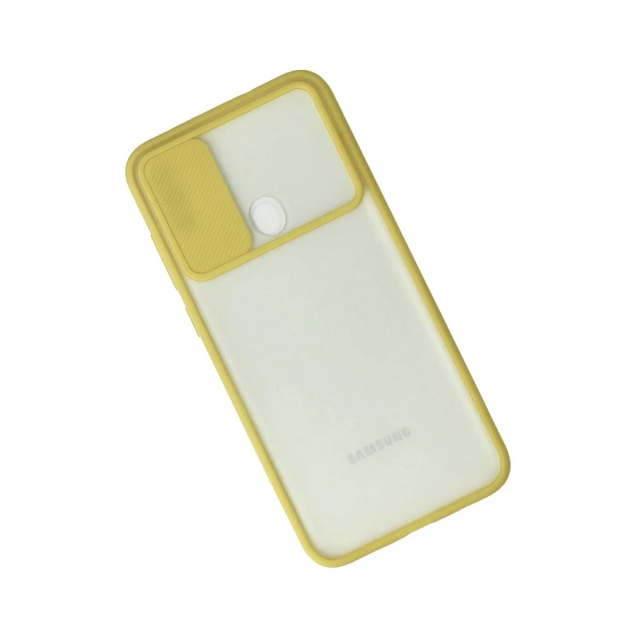 Newface Samsung Galaxy A11 Kılıf Palm Buzlu Kamera Sürgülü Silikon - Sarı