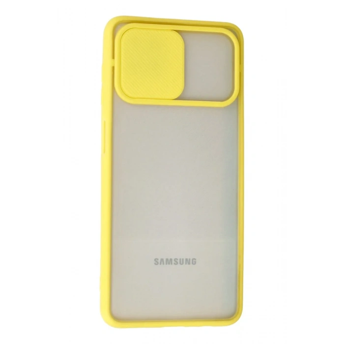Newface Samsung Galaxy A12 Kılıf Palm Buzlu Kamera Sürgülü Silikon - Sarı