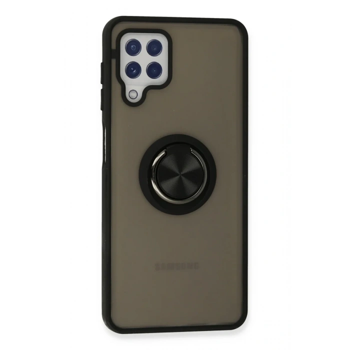 Newface Samsung Galaxy A22 Kılıf Montreal Yüzüklü Silikon Kapak - Siyah