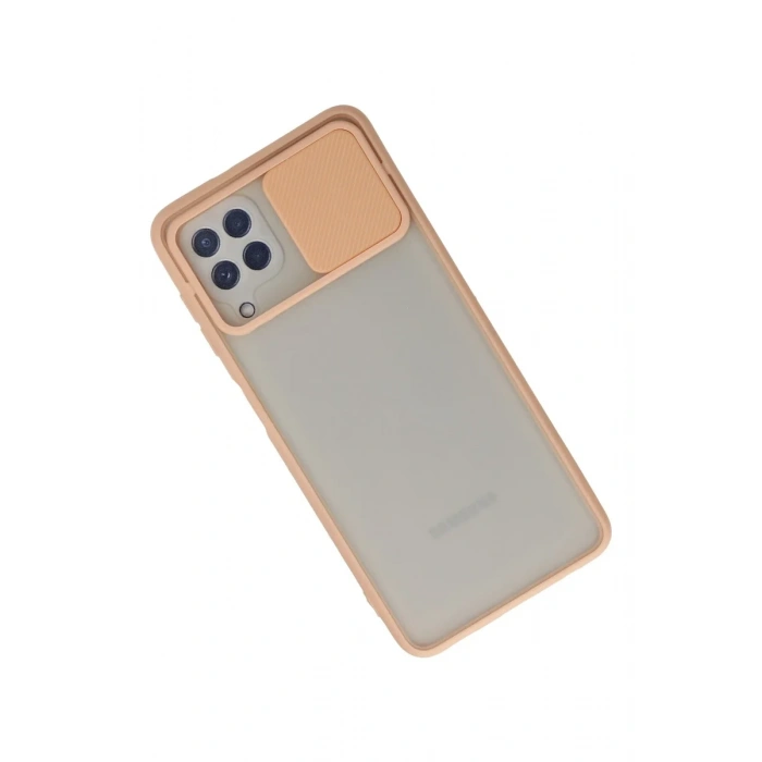 Newface Samsung Galaxy A22 Kılıf Palm Buzlu Kamera Sürgülü Silikon - Pembe