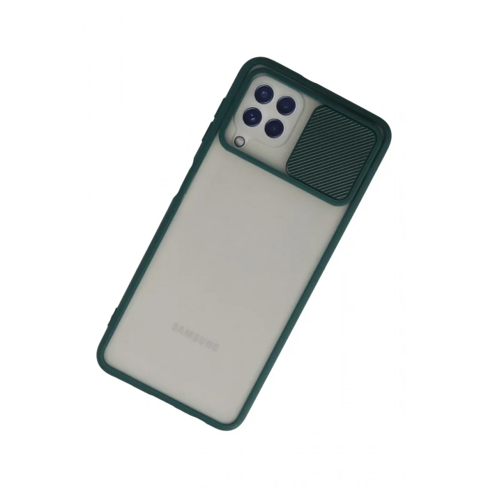 Newface Samsung Galaxy A22 Kılıf Palm Buzlu Kamera Sürgülü Silikon - Yeşil