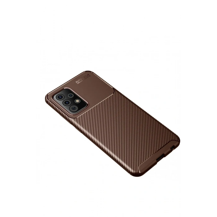 Newface Samsung Galaxy A52 Kılıf Auto Focus Karbon Kapak - Kahverengi