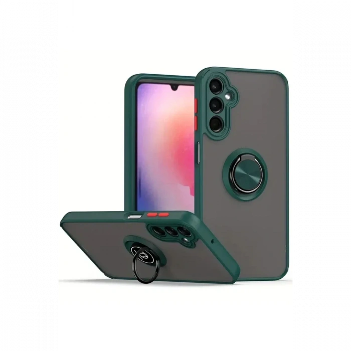 Newface Samsung Galaxy A56 Kılıf Montreal Yüzüklü Silikon Kapak - Yeşil