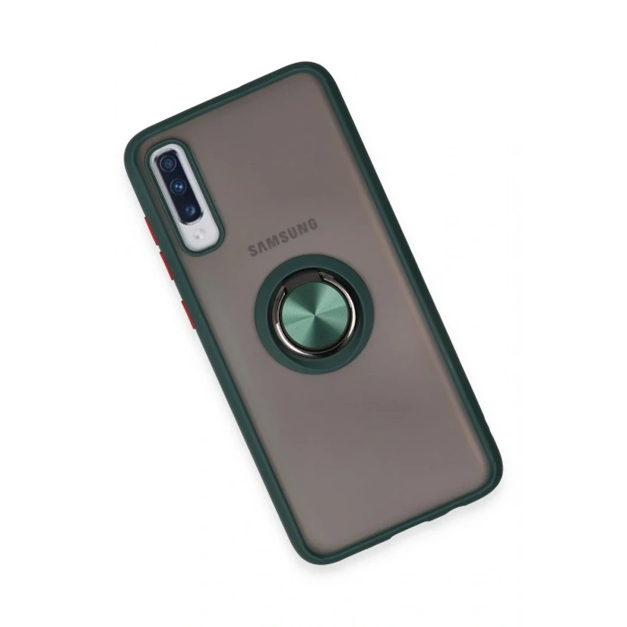 Newface Samsung Galaxy A70 Kılıf Montreal Yüzüklü Silikon Kapak - Yeşil