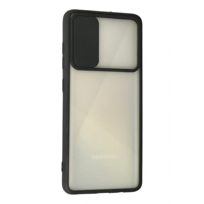 Newface Samsung Galaxy A71 Kılıf Palm Buzlu Kamera Sürgülü Silikon - Siyah