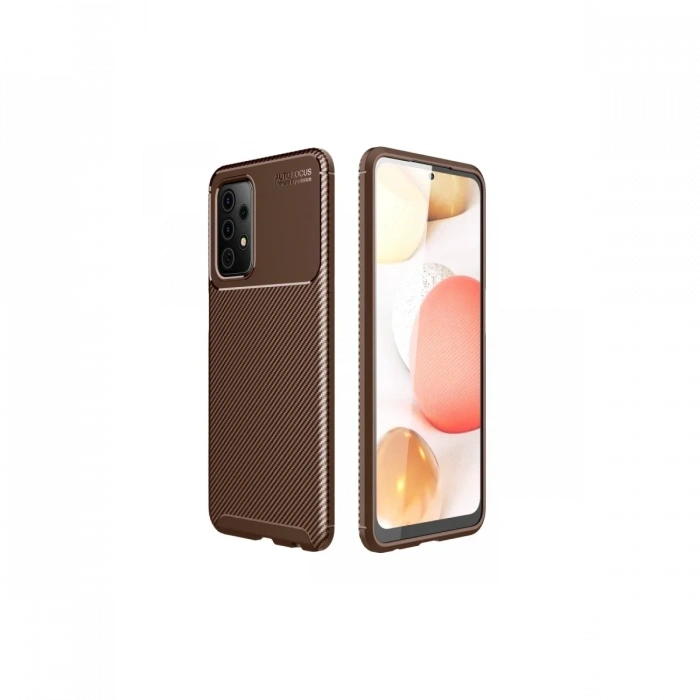 Newface Samsung Galaxy A72 Kılıf Auto Focus Karbon Kapak - Kahverengi