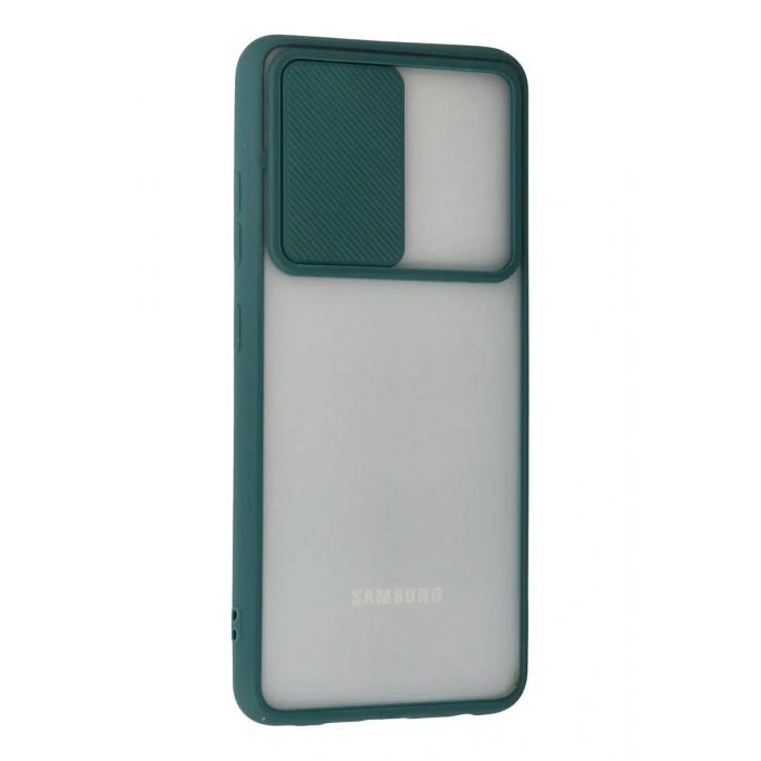 Newface Samsung Galaxy A72 Kılıf Palm Buzlu Kamera Sürgülü Silikon - Yeşil