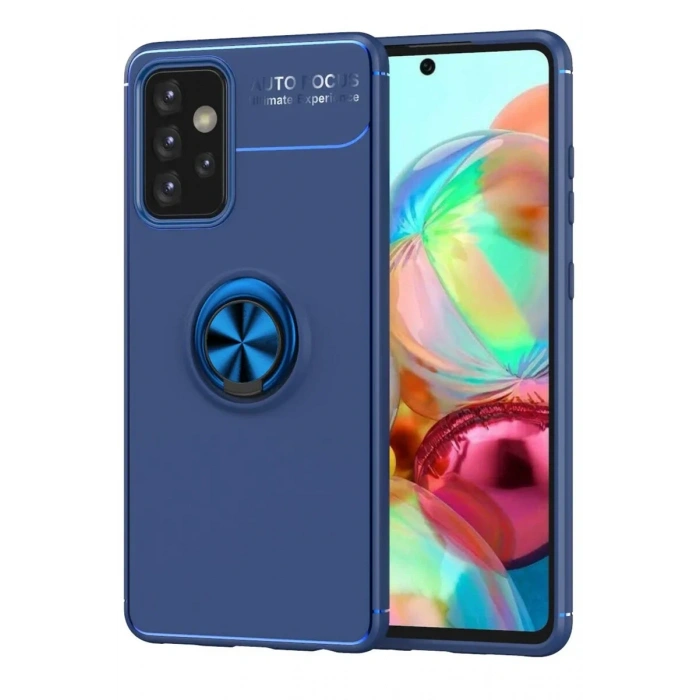 Newface Samsung Galaxy A72 Kılıf Range Yüzüklü Silikon - Mavi