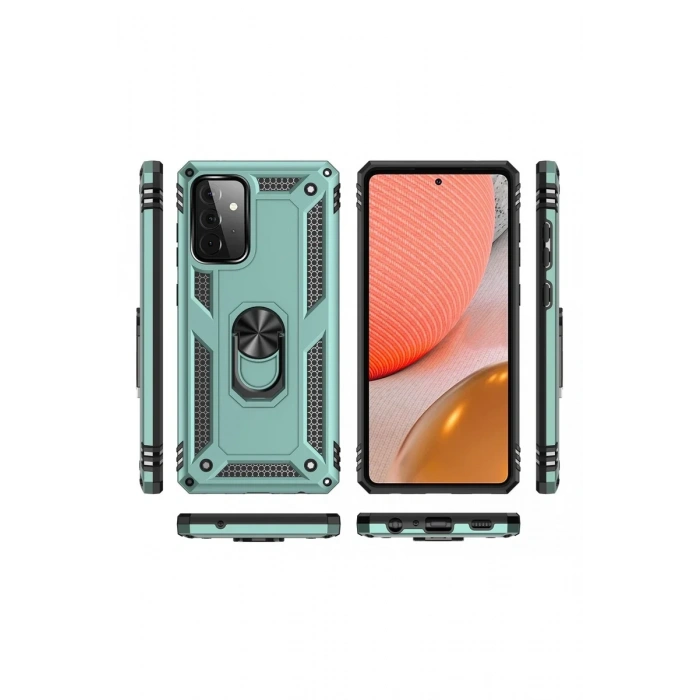 Newface Samsung Galaxy A72 Kılıf Sofya Yüzüklü Silikon Kapak - Yeşil