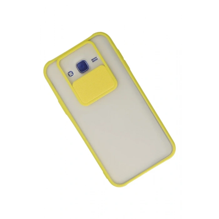 Newface Samsung Galaxy J7 Kılıf Palm Buzlu Kamera Sürgülü Silikon - Sarı