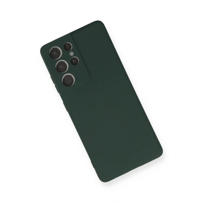 Newface Samsung Galaxy S21 Ultra Kılıf Nano içi Kadife Silikon - Koyu Yeşil